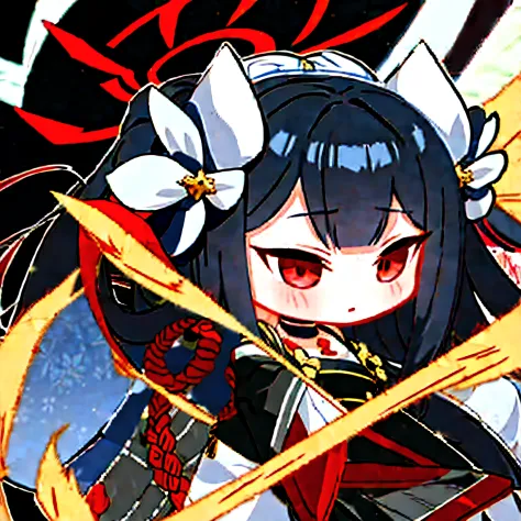 anime girl with long black hair and red eyes wearing white and black costumes, azur lane style, onmyoji, onmyoji detailed art, f...