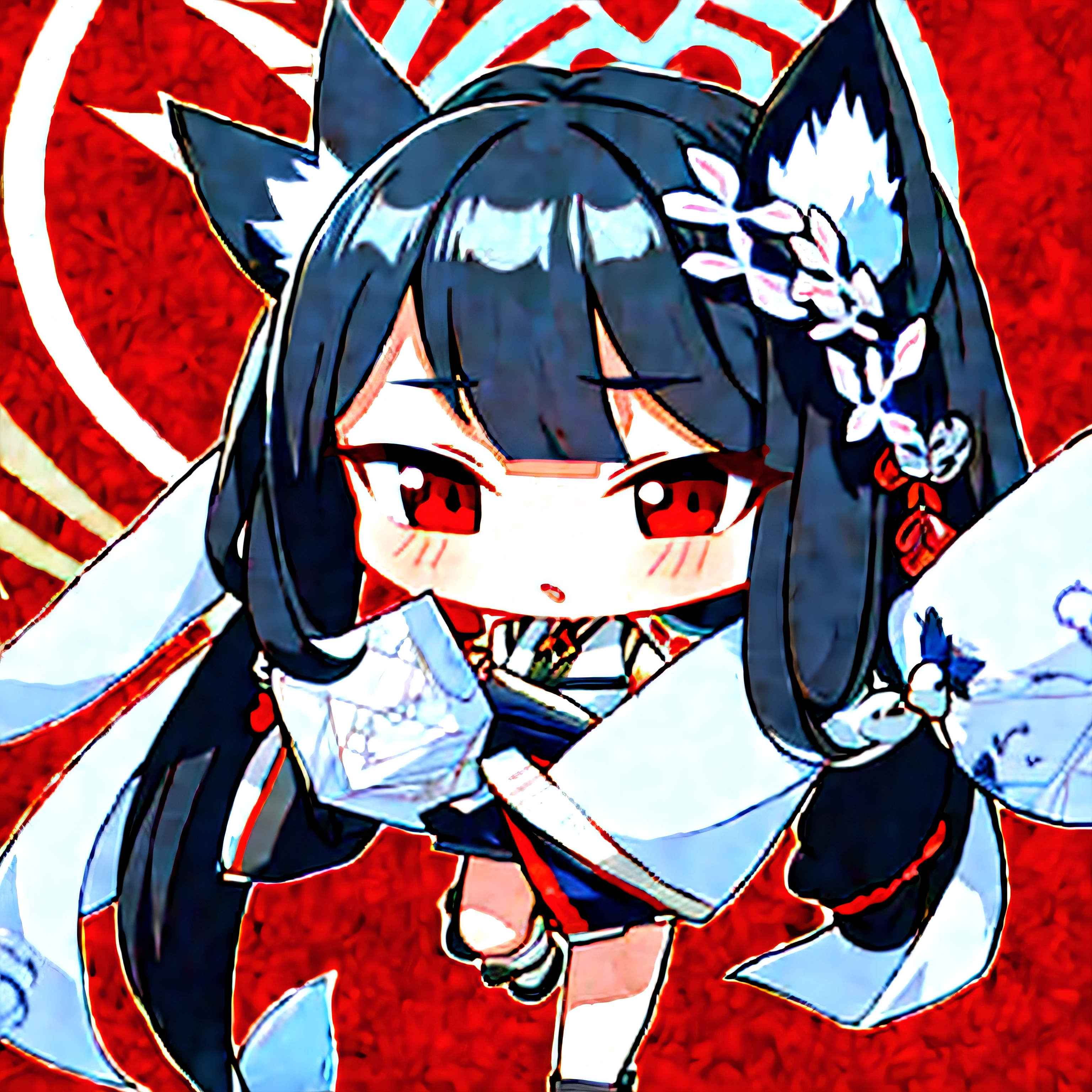 Anime girl with long black hair and red eyes wearing white and black costumes, azur lane style, onmyoji, Onmyoji detailed art, From Arknights, onmyoji portrait, White-haired fox, anime girl with cat ears