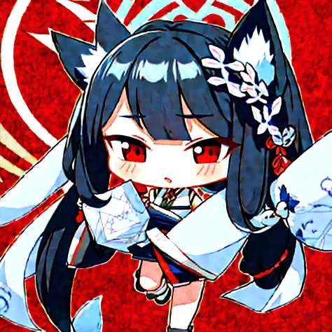 anime girl with long black hair and red eyes wearing white and black costumes, azur lane style, onmyoji, onmyoji detailed art, f...