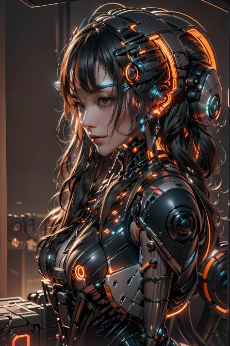 1girll，perfect facial features，delicated face，(cyber punk perssonage:1.3)，bring headphones，illuminated helmet and headphones，glo...