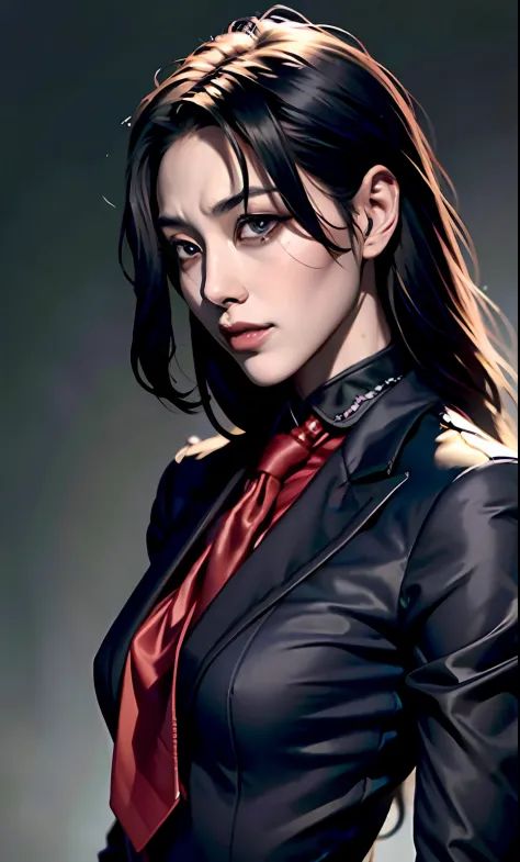 Close-up of a girl in a suit and tie, androgynous vampire, junji ito 4 k, with long dark hair, ito junji art, style of junji ito...