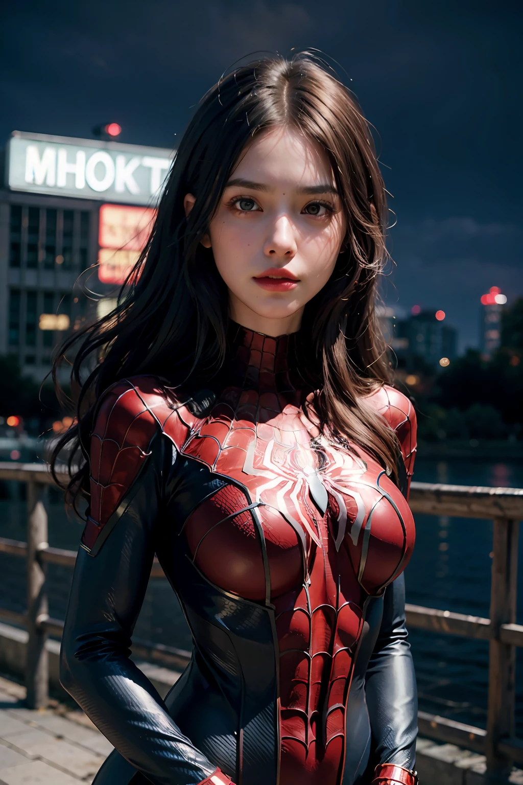 (wearing spiderwoman_cosplay_outfit:1.1), in front of a sky, 
good hand,4k, high-res, masterpiece, best quality, head:1.3,((Hasselblad photography)), finely detailed skin, sharp focus, (cinematic lighting), night, soft lighting, dynamic angle, [:(detailed face:1.2):0.2], medium breasts, outside,