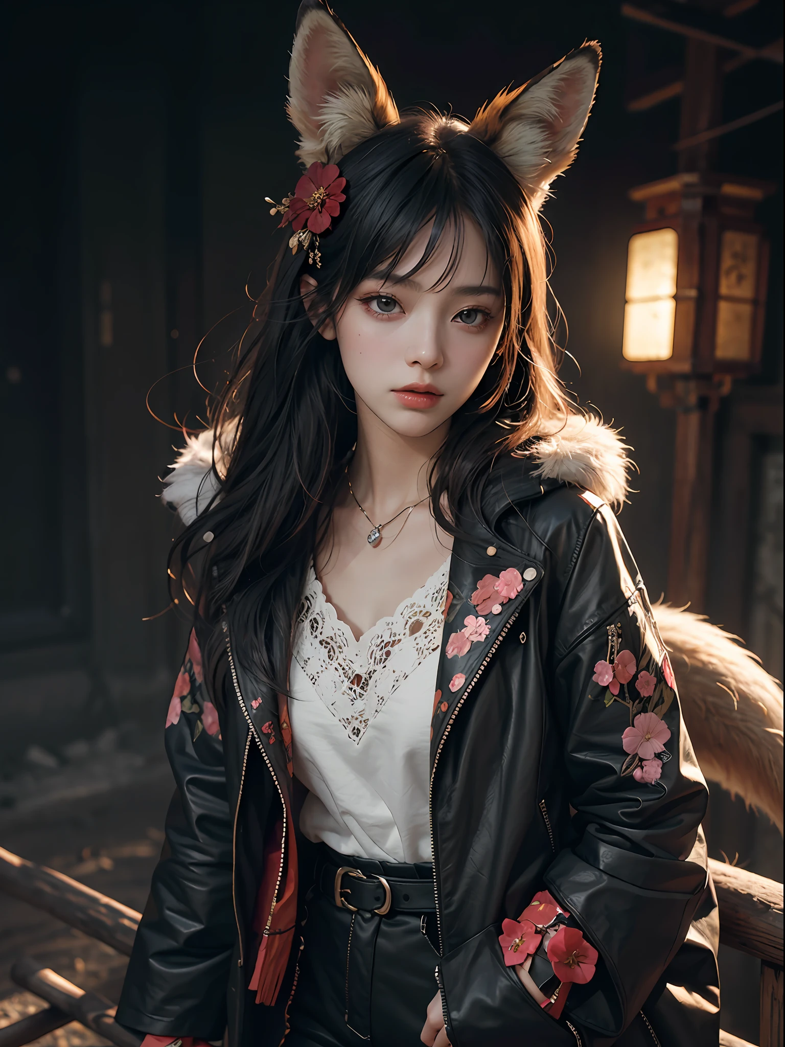 1girl, solo, official art, unity 8k wallpaper, ultra detailed, beautiful and aesthetic, masterpiece, best quality, photorealistic, (abstract background) (zentangle, mandala, tangle, entangle background:0.7) Kitsune, fox mask, haori jacket, foxfire spell, fox familiar, transformation, depth of field, Fantastical Atmosphere, the most beautiful form of chaos, elegant, a brutalist designed, flower of death, ecstasy of flower