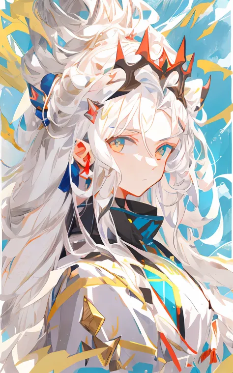 long white hair，anime girl with a crown on her head, white-haired god, perfect white haired girl, portrait chevaliers du zodiaqu...