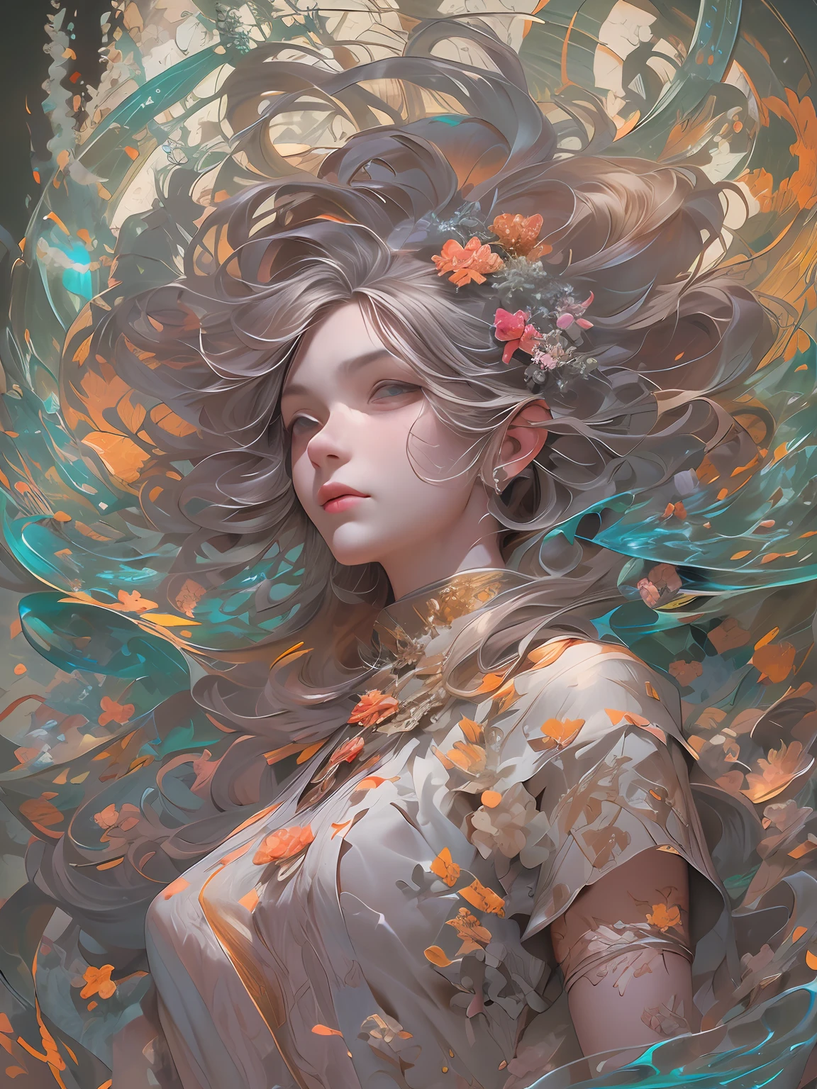 heureux, tout le corps, Belle fille de style anime waifu, peinture hyperdétaillée, Luminisme, art de Carne Griffiths et art conceptuel de Wadim Kashin, Résolution 4K, isométrie fractale détails bioluminescence , rendu 3D, rendu d&#39;octane, complexely detailed , Cinématique, tendance sur artstation Photo de couverture hyperréaliste centrée isométrique superbe en couleur, Dessiné à la main , graveleux, Mucha réaliste , complexe, Définition du coup , Cinématique,croquis, lignes grasses,