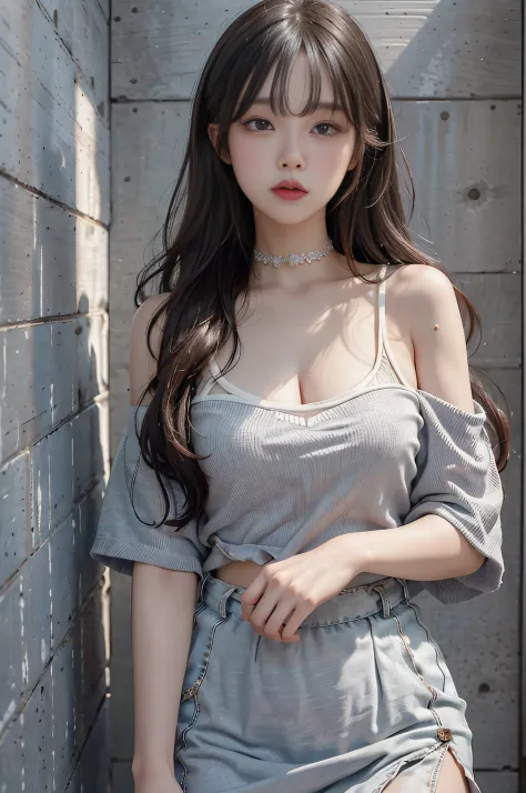 Top image quality、Raw photography、超A high resolution、18 year old cool Korean、big round chest、Camisole、skirt by the、Shiny hair、Be...