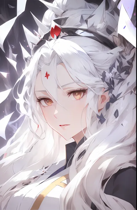 long white hair，anime girl with a crown on her head, white-haired god, perfect white haired girl, portrait chevaliers du zodiaqu...