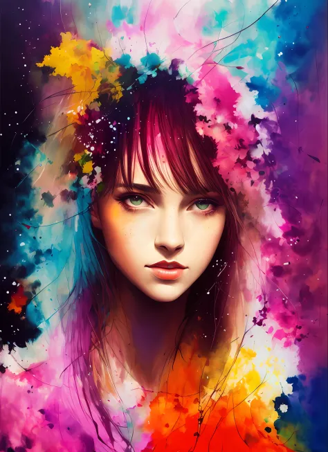 a woman by agnes cecile, luminous design, pastel colours, ink drips, autumn lights
