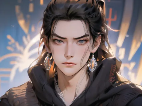 tmasterpiece，Best quality，18-year-old man，ccurateblack hair，Black robes，The eyes are deep and determined，The face line is clear，Sharply defined，（scowling）