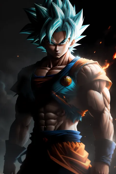 /imagine prompt: Masterpiece, best quality, Goku, Super Saiyan, light blue hair:: --v 4