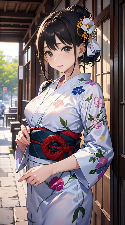 (8K、Raw photography、top-quality、​masterpiece:1.2)、Illustration Touch、ultra-detailliert、超A high resolution、1 fair-skinned girl、Light-colored yukata
