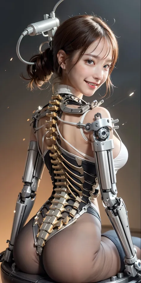 (((​masterpiece))), ((((Top image quality)))), (((The ultra-detailliert))), (High Definition CG Illustration), (((Big smile))), ((extremely delicate and beautiful face)),(Cute and delicate face), Cinematic Light, ((1 Machine Girl)), 独奏, The cleavage is vis...