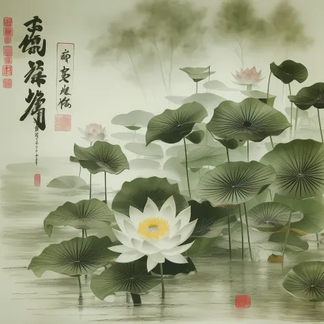 Ink painting of traditional Chinese painting，Black lotus，Lotus leaf