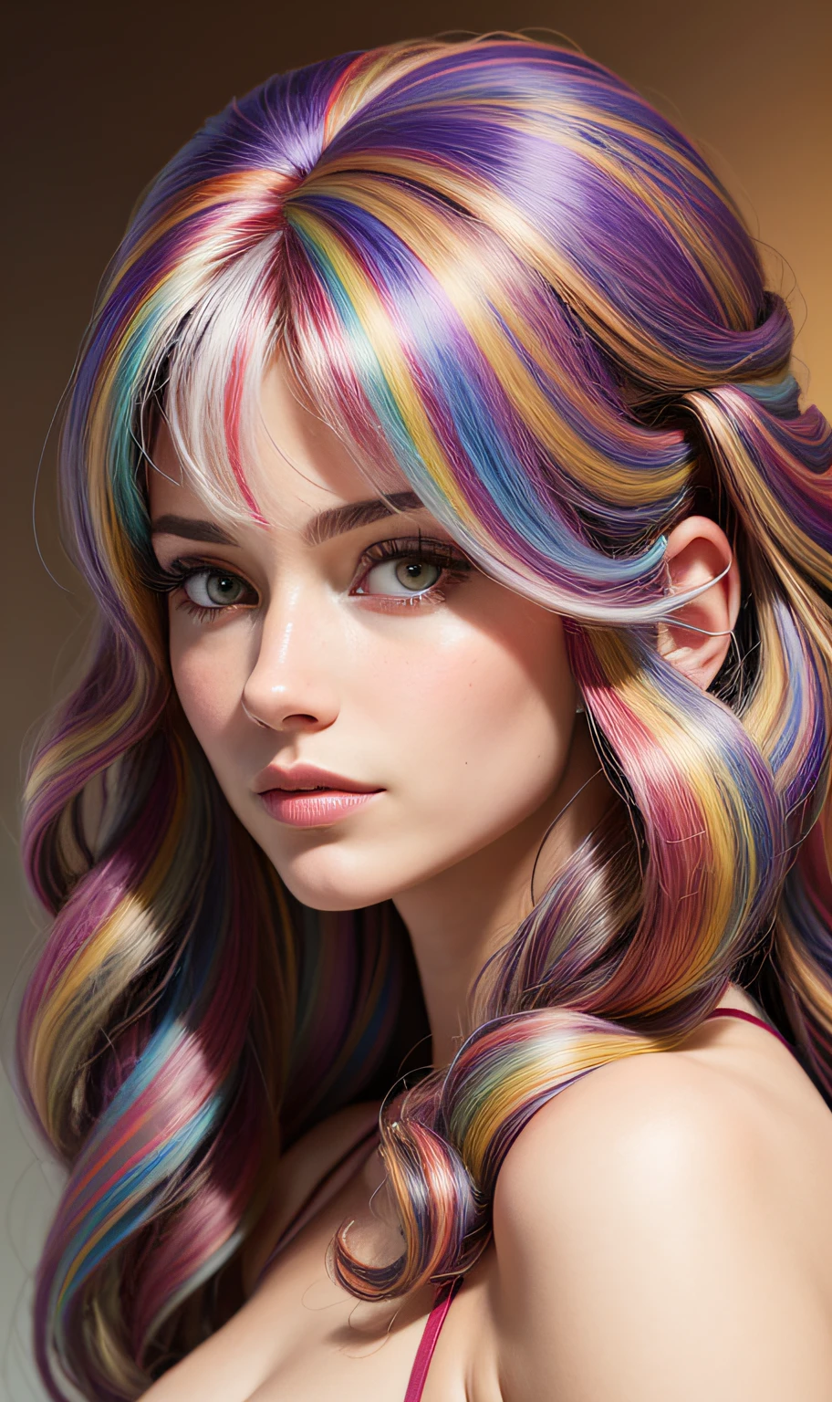 masterpiece, best quality, (realistic, highly detailed), hair vortex, multicolored,