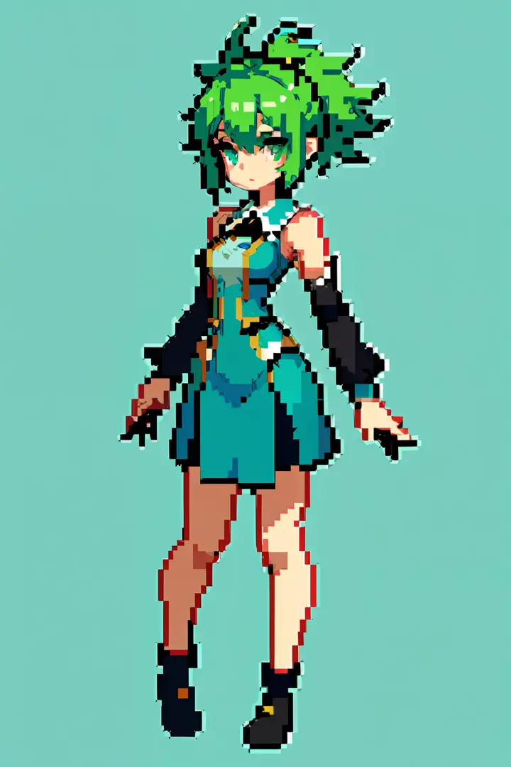 (masterpiece, top quality, best quality), pixel,pixel art,1girl,full body, green Hair tufts