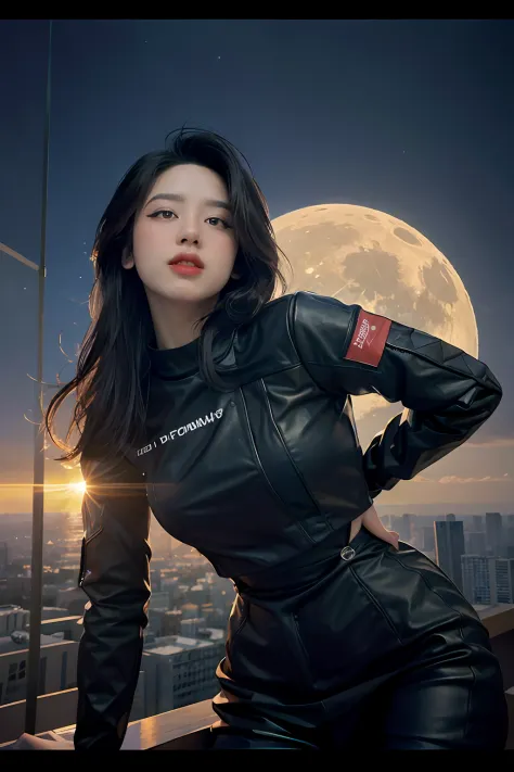 （Full shot：1.4）Photo of a robot woman on the moon，tmasterpiece，（Realism：1.4），The best quality，Beautiful light，Braided hairstyle，Ray traching，space backdrop，（The background is very detailed，Busy background：0.8），earth in background，sharp fokus，volume fog，8k ...