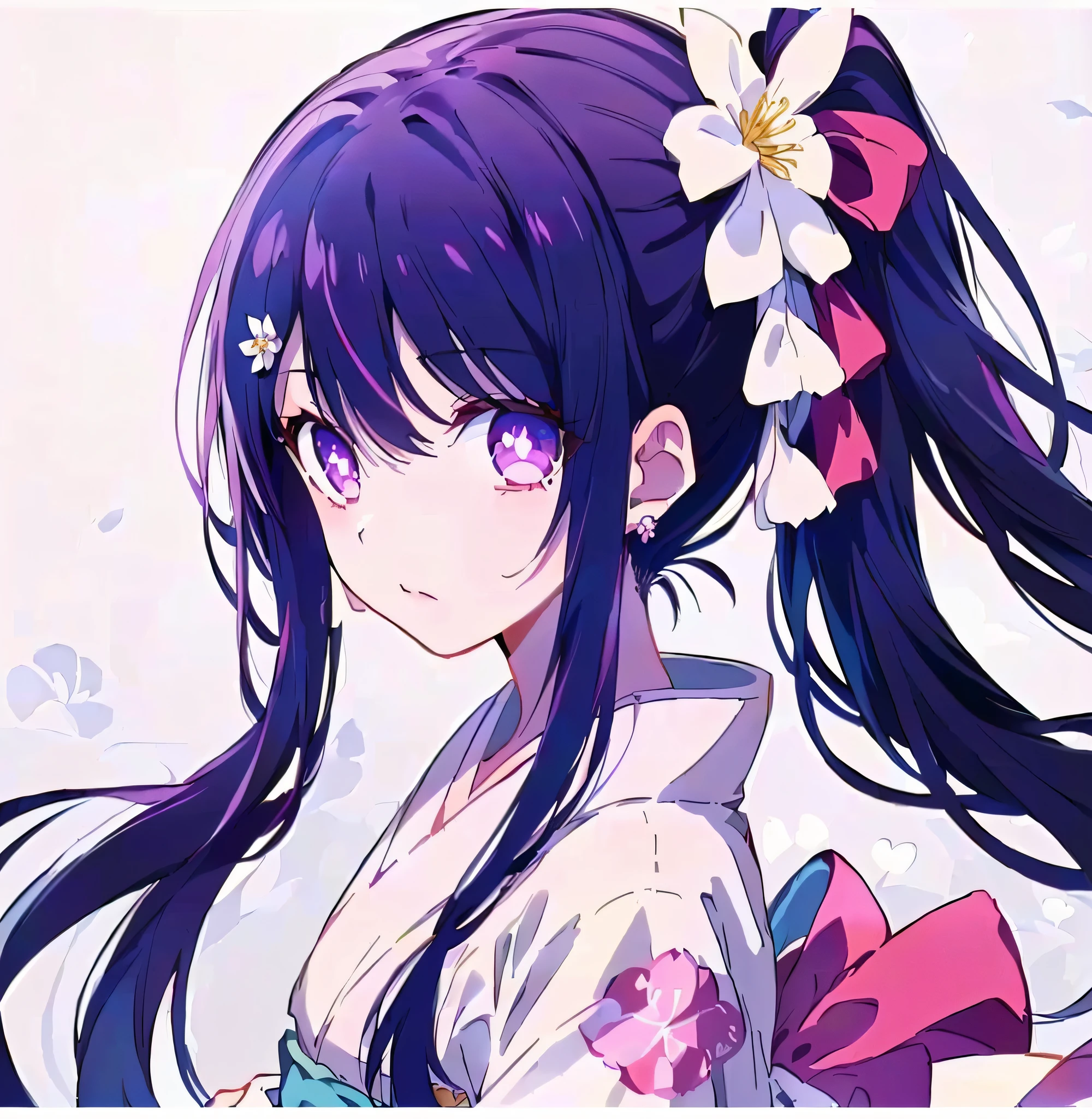 Long black hair and purple eyes，anime girl with a flower in her hair, anime moe art style, anime visual of a cute girl, Beautiful anime girl, (Anime girl), style of anime4 K, up of young anime girl, pretty anime girl, Beautiful anime style, cute anime girl portraits, High Quality Anime Art Style, a beautiful anime portrait, beautiful anime art style