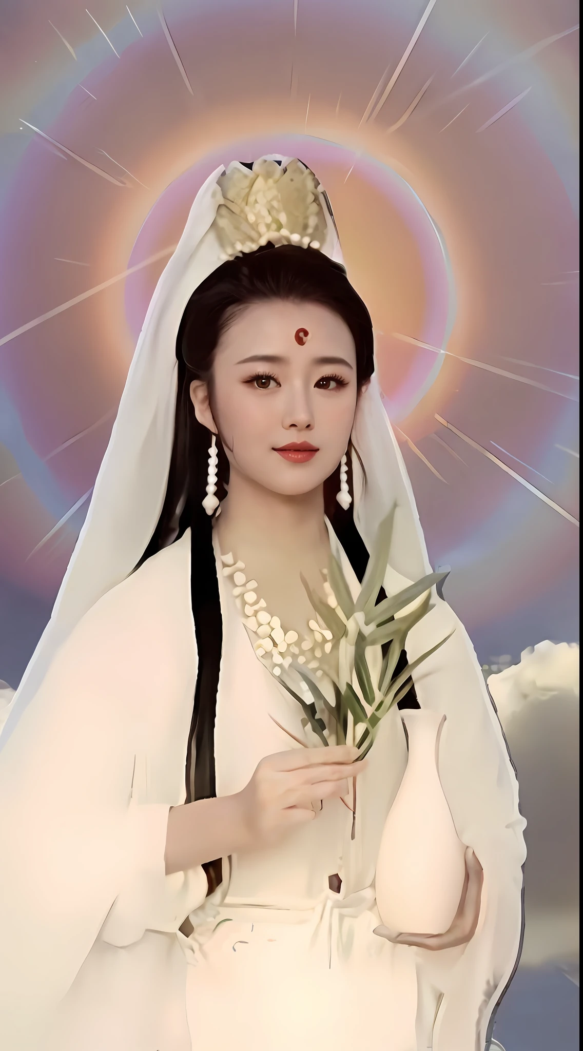 Imagem de Alphard，Uma mulher de vestido branco segura um buquê de flores, ganhar, guanyin dos mares do sul, rainha do mar mu yanling, deusa do amor e da paz, heise-lian yan fang, inspirado em Ju Lian, uma antiga deusa chinesa, inspirado em Lü Ji, Uma rainha do céu, Yun Ling, Inspirado por Lan Ying