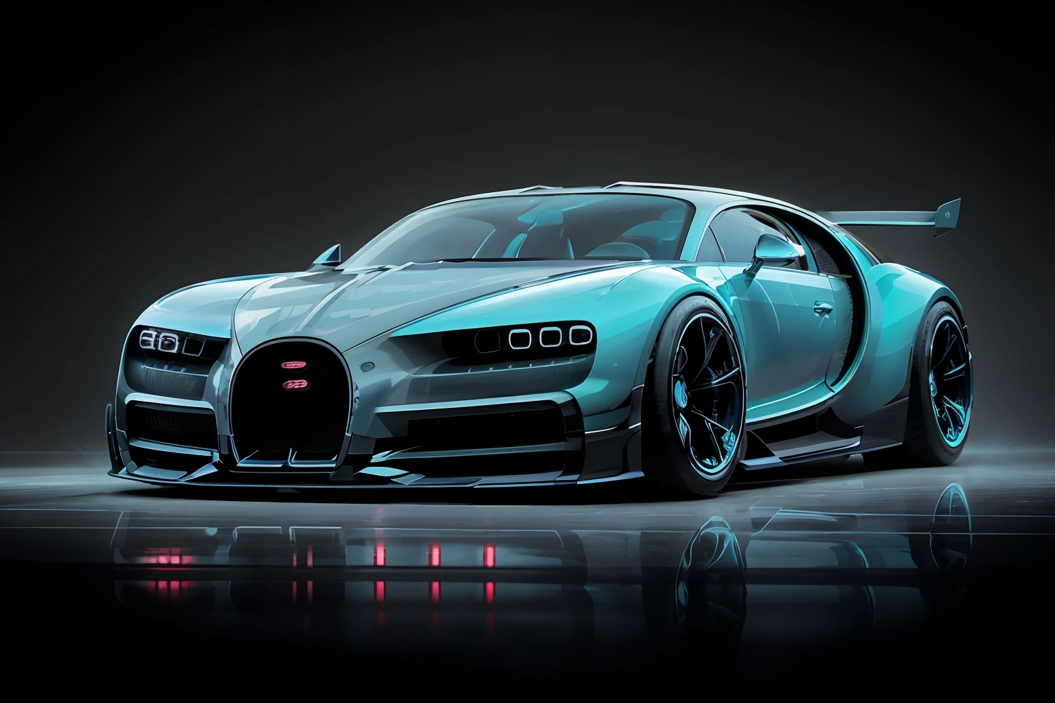 A blue bugatti car with a black background - SeaArt AI