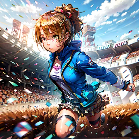 sports girl，cute and welcoming little girl，two-dimensional anime characters，character  design，individuality， cartoonish style