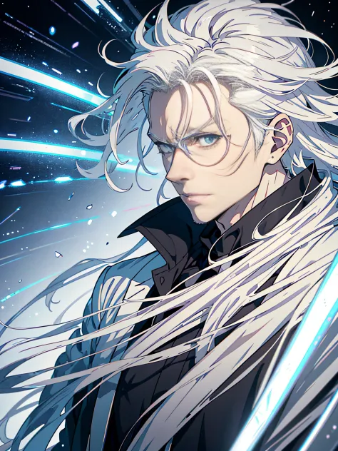 anime - style image of a man with white hair and a knife, white haired, white-haired, he has dark grey hairs, white haired deity, tall anime guy with blue eyes, best anime 4k konachan wallpaper, silver haired, a silver haired mad, male anime style, gray ha...