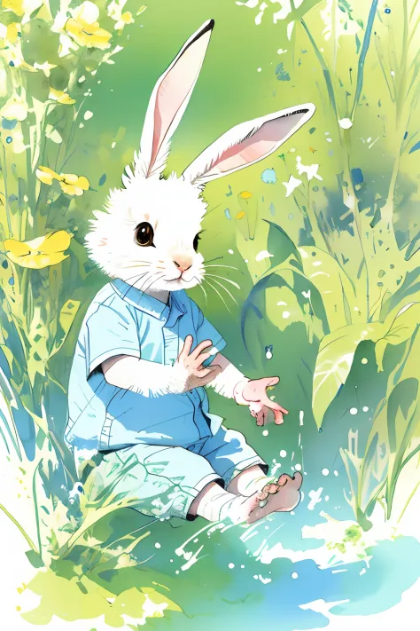 bunny rabbit, forest, by kim jung gi,water color, water splash,