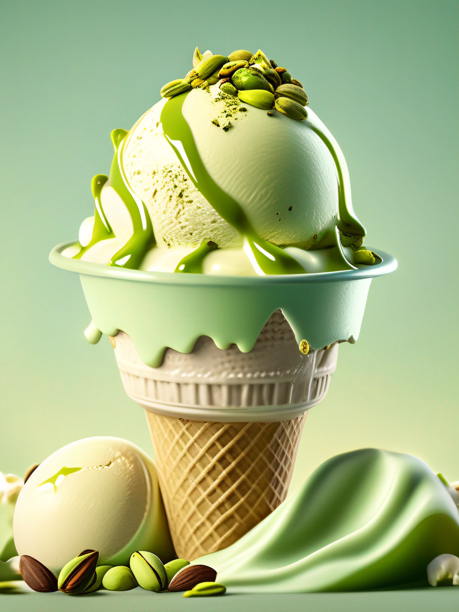 Vanilla and pistachio ice cream, Cinematic, hyper - detailed, insane details, beautifully color graded, Unreal Engine, DOF, super - resolution, megapixel, cinematic lightning, anti - aliasing, FKAA, TXAA, RTX, SSAO, post processing, post - production, tone mapping, CGI, VFX, SFX, insanely detailed and complex, hyper maximalist, hyper realistic, volumetric, photorealistic, ultra photorealistic, ultra detailed, intricate detail, 8K, super detailed, full color, volumetric lightning, HDR, realistic, Unreal Engine, 16K, fine tuning