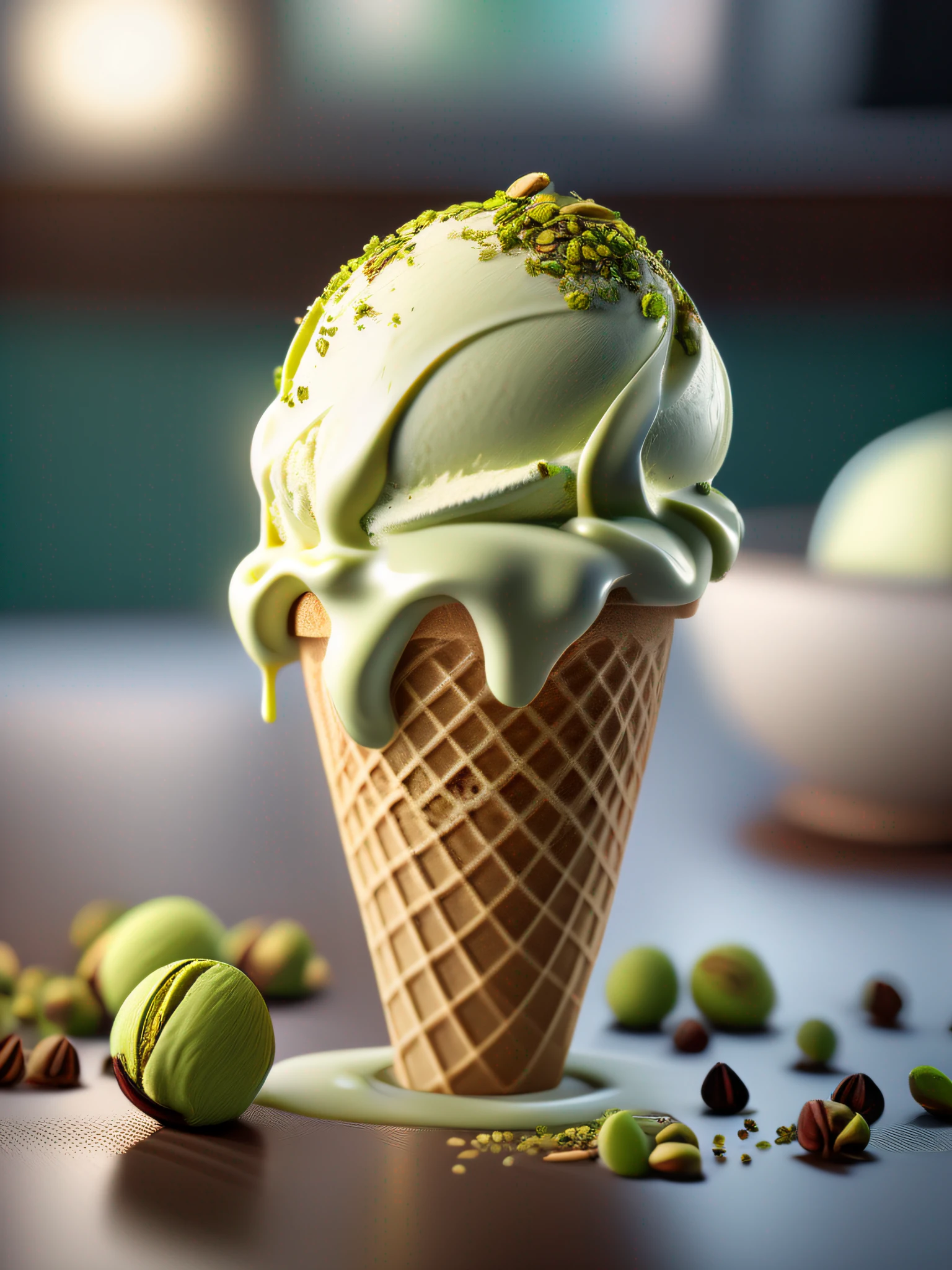 Vanilla and pistachio ice cream, Cinematic, hyper - detailed, insane details, beautifully color graded, Unreal Engine, DOF, super - resolution, megapixel, cinematic lightning, anti - aliasing, FKAA, TXAA, RTX, SSAO, post processing, post - production, tone mapping, CGI, VFX, SFX, insanely detailed and complex, hyper maximalist, hyper realistic, volumetric, photorealistic, ultra photorealistic, ultra detailed, intricate detail, 8K, super detailed, full color, volumetric lightning, HDR, realistic, Unreal Engine, 16K, fine tuning