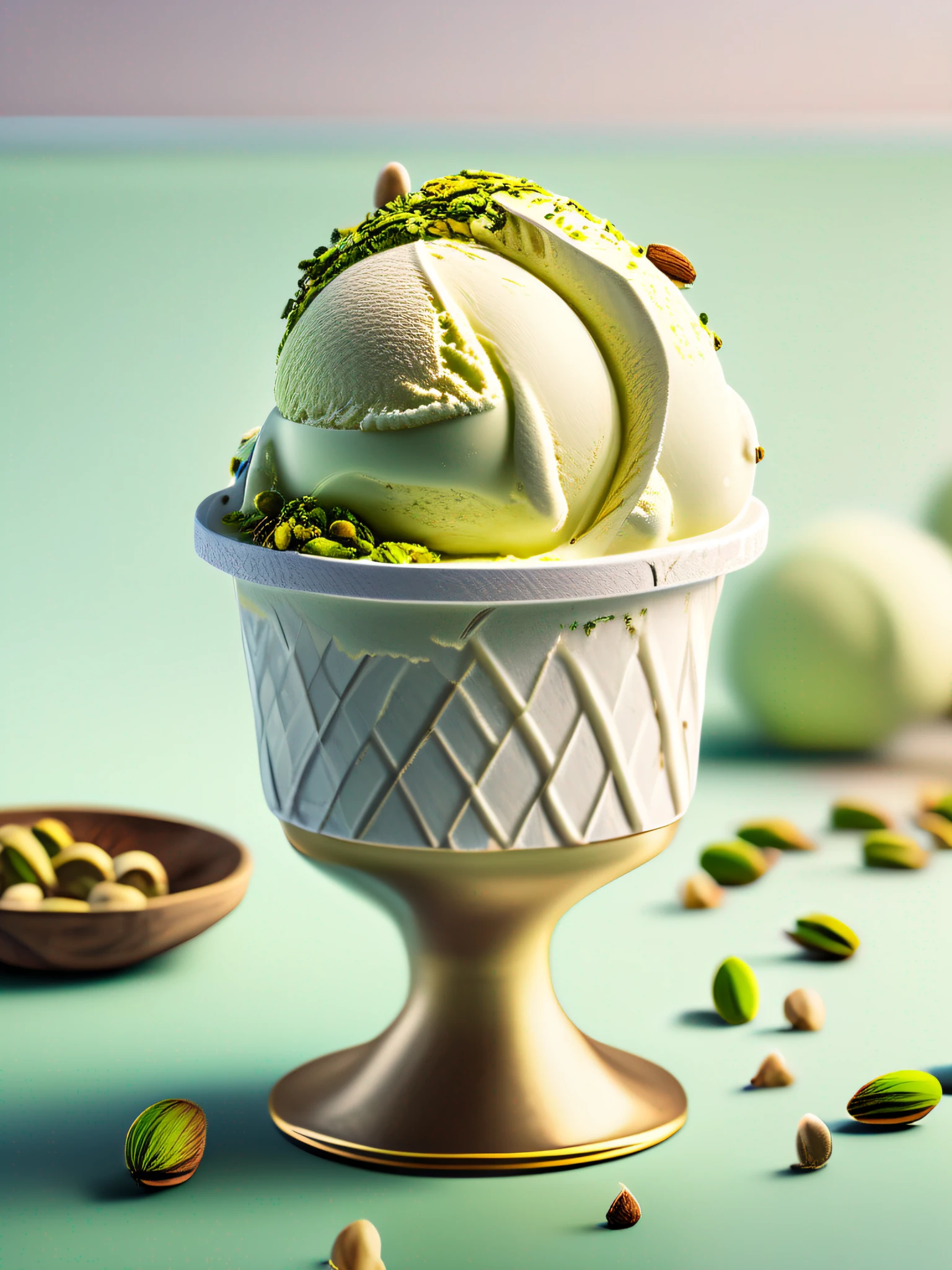 Vanilla and pistachio ice cream, Cinematic, hyper - detailed, insane details, beautifully color graded, Unreal Engine, DOF, super - resolution, megapixel, cinematic lightning, anti - aliasing, FKAA, TXAA, RTX, SSAO, post processing, post - production, tone mapping, CGI, VFX, SFX, insanely detailed and complex, hyper maximalist, hyper realistic, volumetric, photorealistic, ultra photorealistic, ultra detailed, intricate detail, 8K, super detailed, full color, volumetric lightning, HDR, realistic, Unreal Engine, 16K, fine tuning