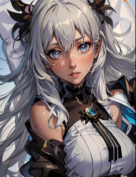 Anime girl with white hair and blue eyes in black and white costume, Detailed Digital Anime Art, very detailed Artgerm, Trending...