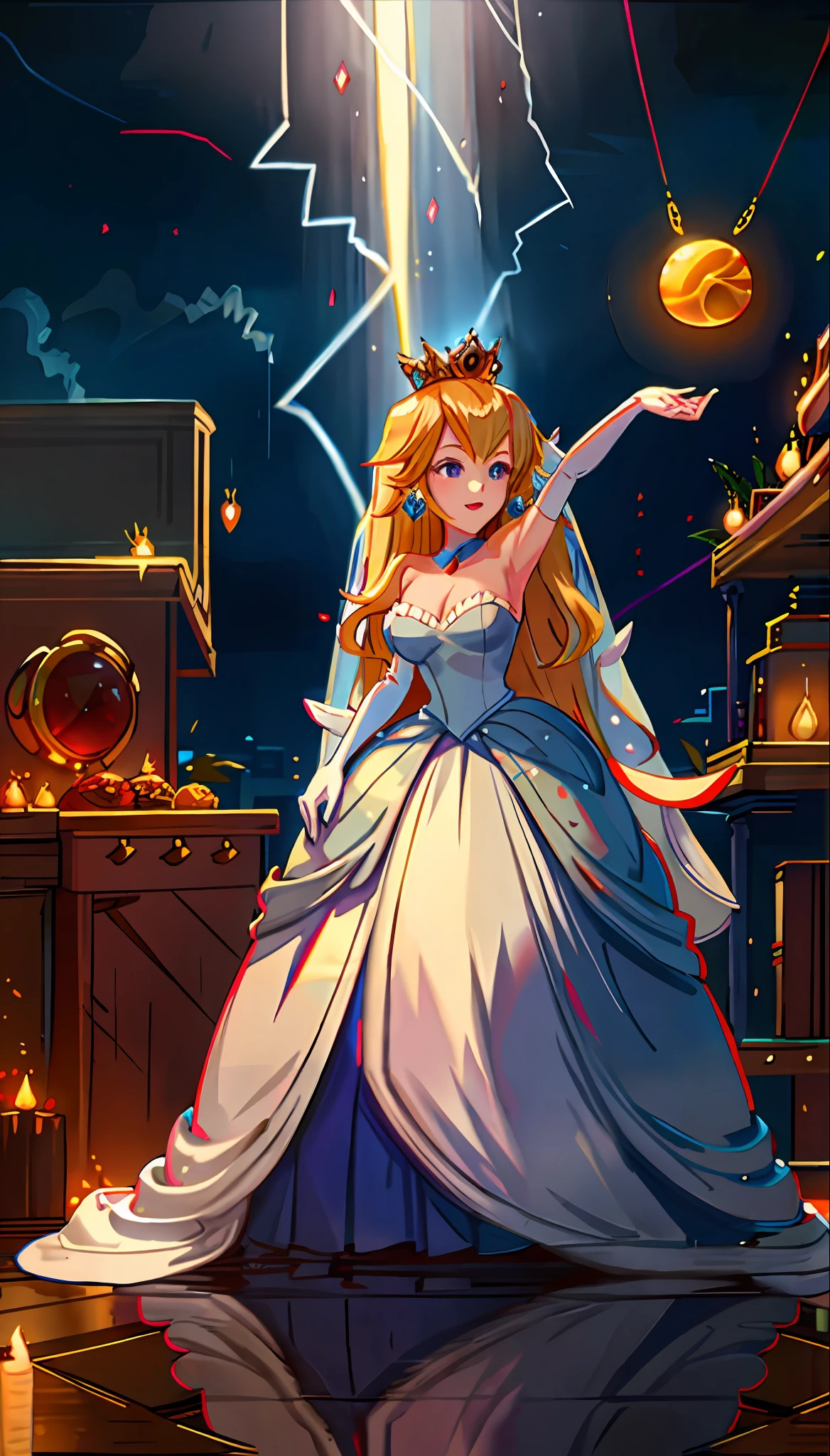 Prinzessin Peach, WeddingDress, große volle Brüste,  BlitzMagicAI, Top Qualität,