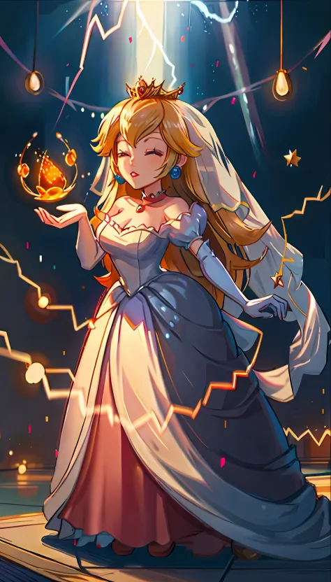 PrincessPeach, WeddingDress, large full breasts,  LightningMagicAI, top-quality,