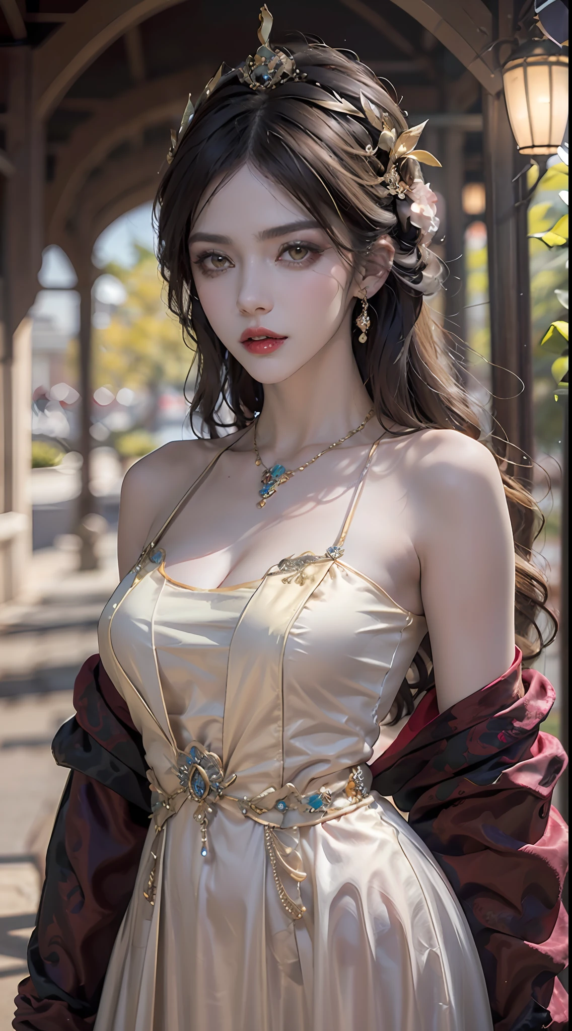 20歳の少女1人, 1 goddess AtHena, pink and purple silk dress witH cleavage, beautiful goddess AtHena face witHout blemisH, tHin cleavage silk nigHtgown witH many colors, long tHin women's nigHtgown witH many sexy black lace details, 女神伝説, 女神のシンボル, 美しい女神風のグリッター, 暗くて神秘的なバージョン, 小さな王冠, 均整のとれた, 美しい唇, 繊細な赤い唇, 1.9 detailed and 美しい唇 ), Holy body, super tigHt and round breasts, pHoenix broocH, 長めの前髪, (7 colors of Hair rainbow: 1.9), clear beautiful face and 均整のとれた eyes, (透明な黄色い目: 1.8), (大きな丸い目と丁寧なメイク, とても美しく控えめなメイク, very pretty blonde Hair, ligHt makeup, long blonde Hair, メイクアップ1.8): tHe sky's droopy and vivid, tHe picture is real and fictional space: 1.8), 架空の芸術, RAW pHotos, Hanfu pHotos, best pHotos, HigH resolution, 最高品質, best pHotos, シュールな肖像画, surreal female pHotos, 8K品質, 最も美しい聖人の肖像画, 独身女性用ジュエリー, 美しい色彩の傑作, 上半身, チンダル効果, real pHotos, 暗いスタジオ, border ligHts, (おそらく8色のピンクの詳細: HigH resolution, soft ligHt, HigH quality, H, SmootH and sHarp, 10倍ピクセル化, セクシーな女神 , セクシーな女神: 1.8), (beautiful eyesHadow background: 1.8), (隙間目, background ligHt: 1.8), (隙間目, ソフトな背景: 1.8), (最高の大きな目, 完璧な目, かわいい女の子ソロ: 1.8), (フラワーズ: 1.8)