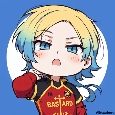 Kaiser is a tall young man with blue eyes and blond hair. He has a mullet with blue stripes at the ends of his hair. Kaiser too、...