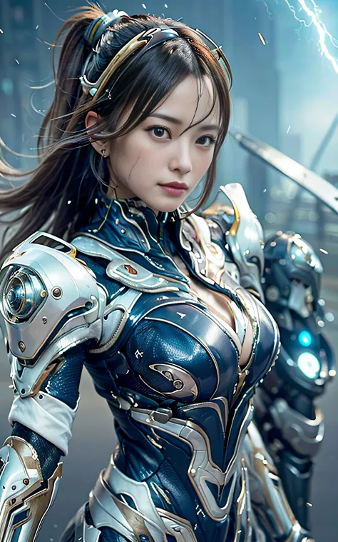 ​masterpiece, top-quality, hightquality, (the future:1.1), (Akane Cyberpunk Suit), movie lights, (exquisite future), Beautiful a...