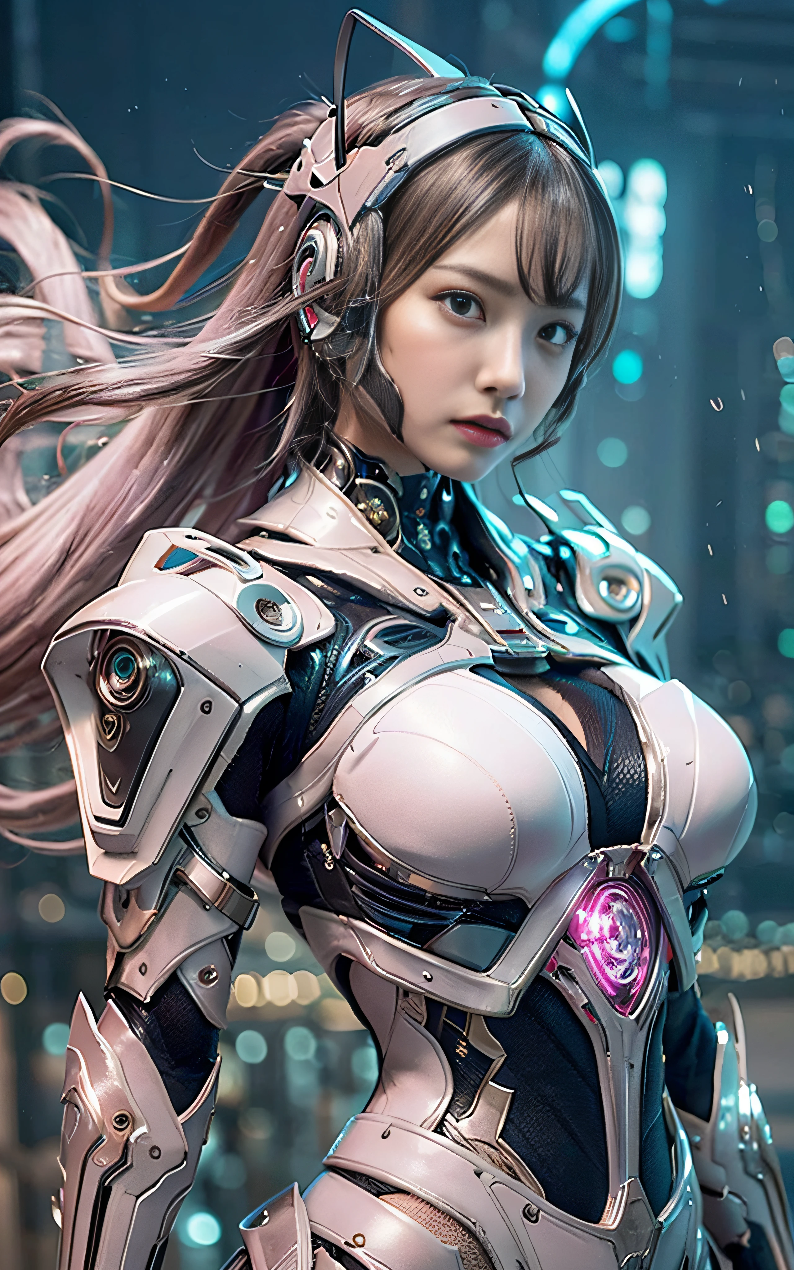 ​masterpiece, top-quality, hightquality, (the future:1.1), (Pink-ash colored cyberpunk suit), movie lights, (exquisite future), Beautiful and beautiful, ultra-detailliert, amazing composition, floating, depth of fields, (extremely details CG,Unity 8k壁纸), (beautiful detail background), beautiful hair details, dramatic lights, gogetta, mechs,Best Quality,超A high resolution,photoRealstic,tits out,cleavage of the breast,(Hair that flutters in the wind),((Angle from directly above)),(Angry look),(Fashion poses),((thunder)),(Very strong wind),(Hair fluttering in strong wind),Wet,tits out,