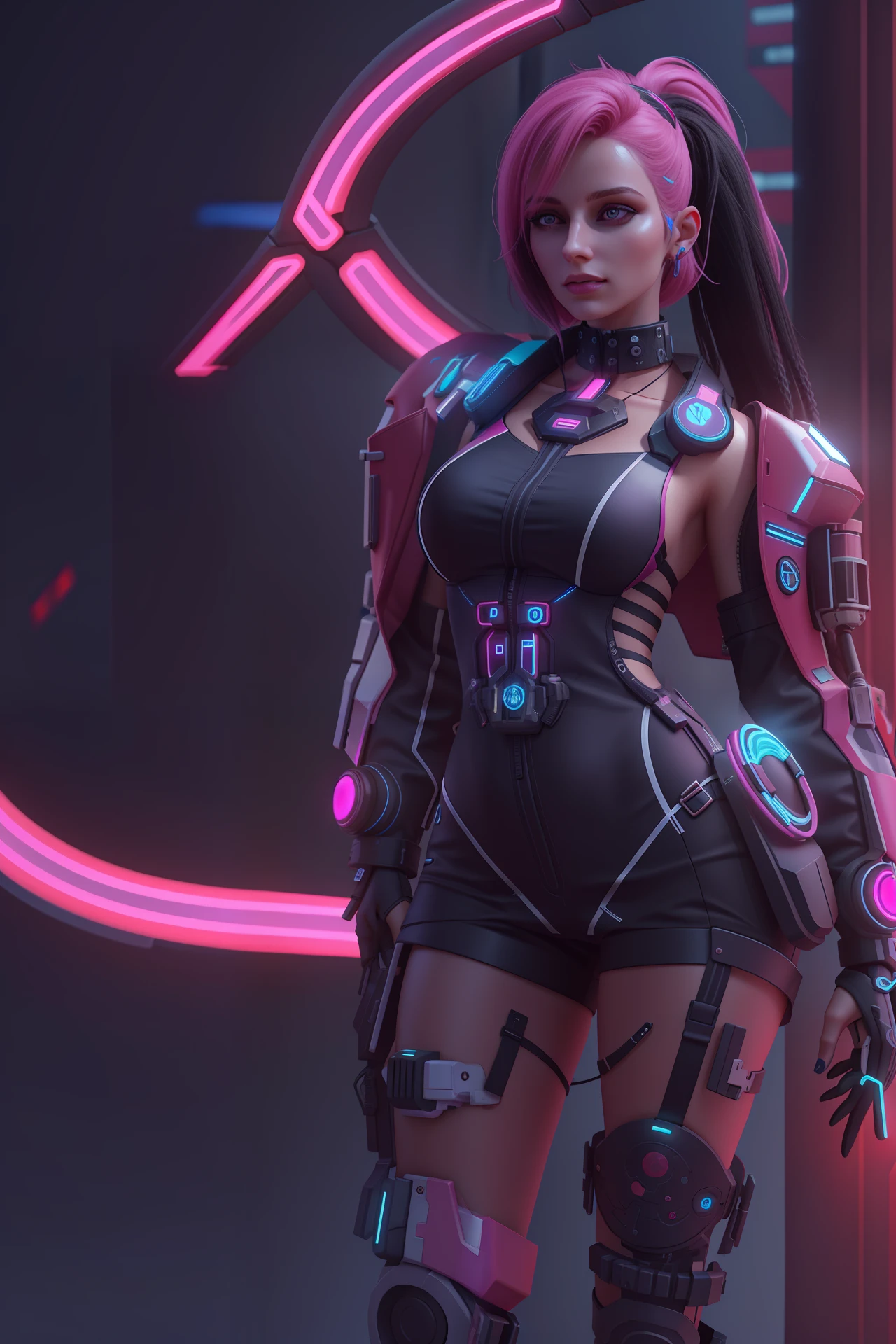 xyzseraphine, 1girl, 3d render, neon dynasty, cyberpunk, mechanical