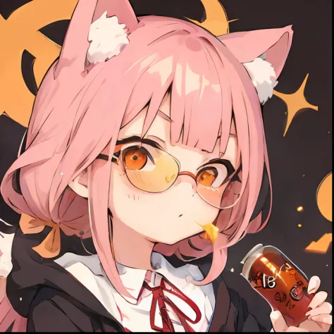 cartoon girl with sunglasses and drink in her hands, umaru-chan, shikamimi, cute anime face, kawaii anime manga style, nekomimi,...