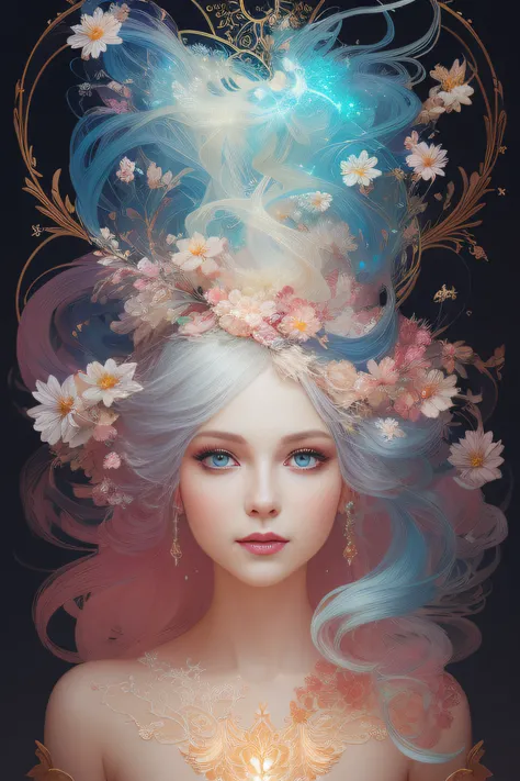 ((gorgeous princess)), one person, long flowing white hair, (bright and ...