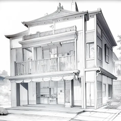 Architectural line drawings，luxury villa