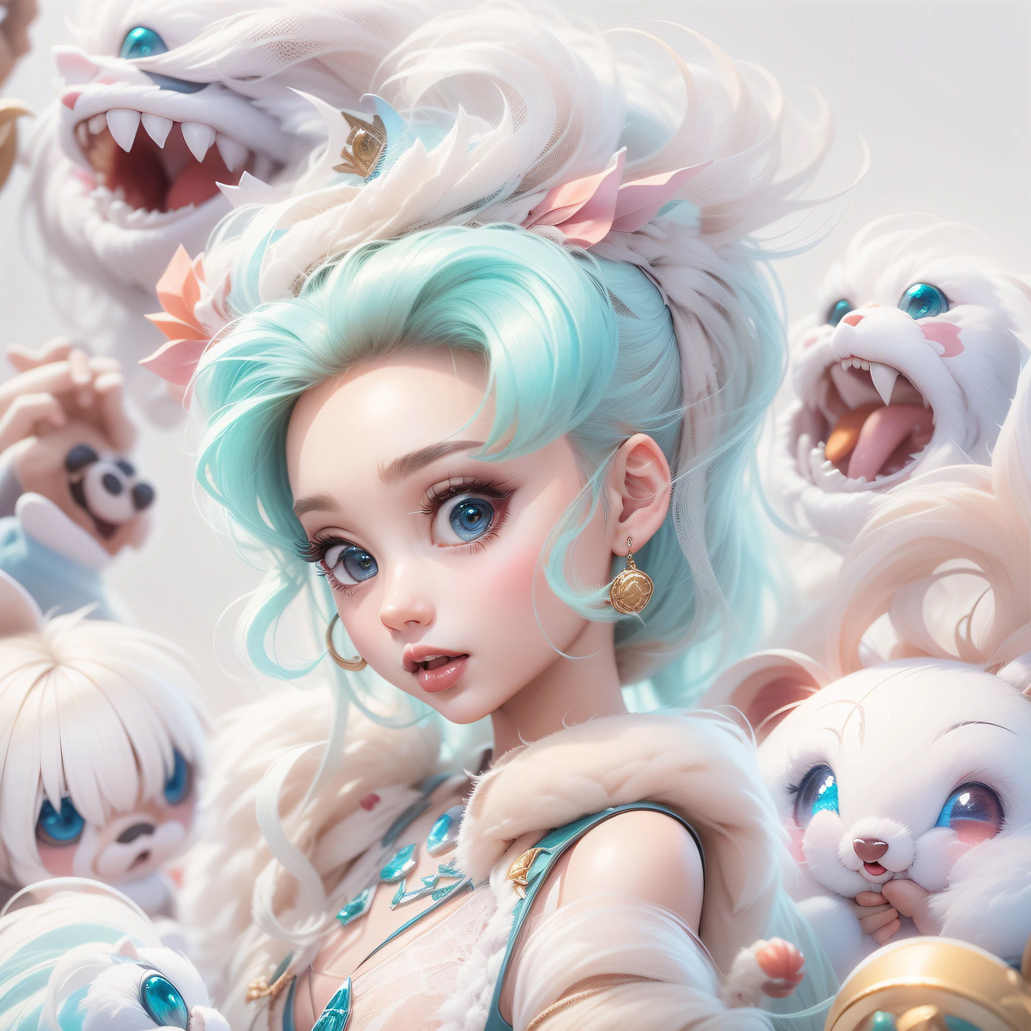 Masterpiece,High Quality,High resolution,The highest resolution,White background,solid color background,transparent background,no background,remove background,Complicated details,Highest quality,game icon,game icon institute,cartoon_style,full body,Cute Fluffy Barbie Monster,all separated