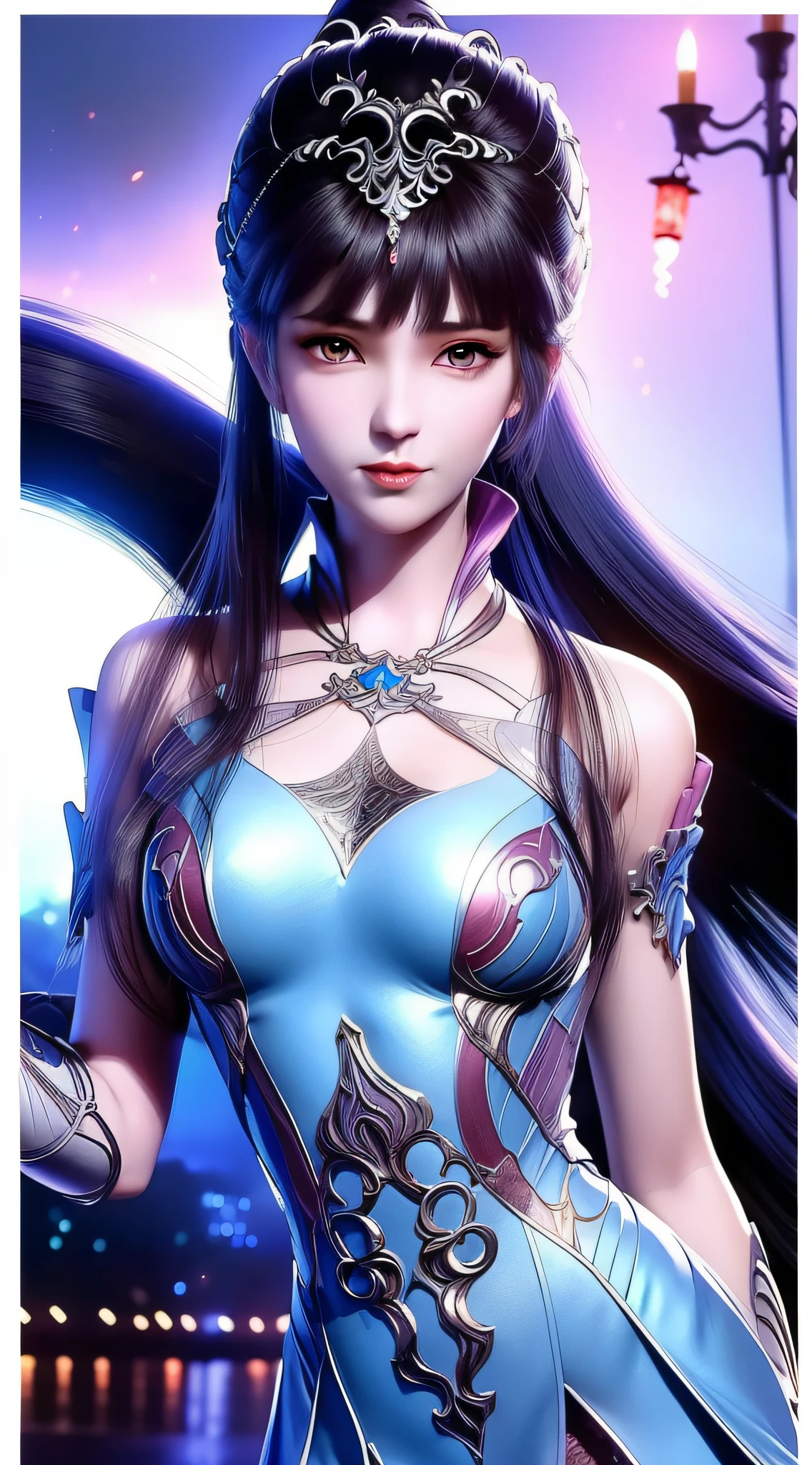 Close-up of a woman in a silver blue dress, Cheng Weipan Art Station, Xiuxian Technology Sense, Detailed Fantasy Art, Stunning Character Art, Epic Exquisite Character Art, Beautiful Armor, Extremely Detailed Art Budding, Detailed Digital Animation Art, Art Station Pixiv on Artgerm, Armor Girl, Exquisite Intricate Headdress and Jewelry