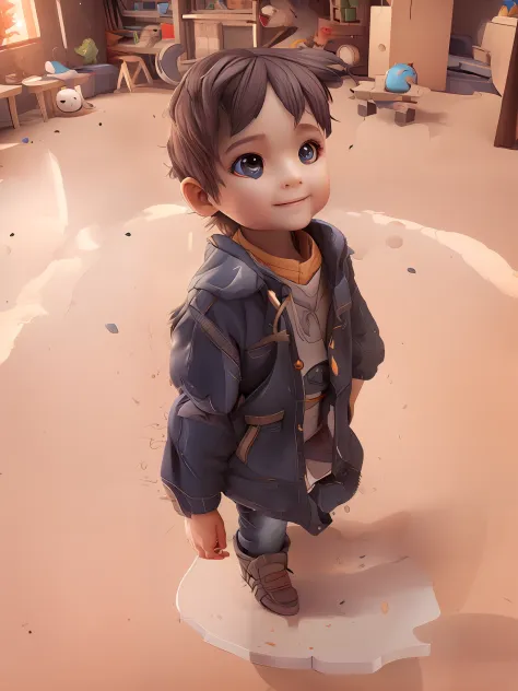(((image of extremely realistic small child standing in a game station style playroom))), ((((((boy plaid shirt, plaid shirt, boy)))))), (3D Character), ((small child mini adult style)), (cute small boy hero style), anime, ((((Pixar_theme, 3d cartoon style...