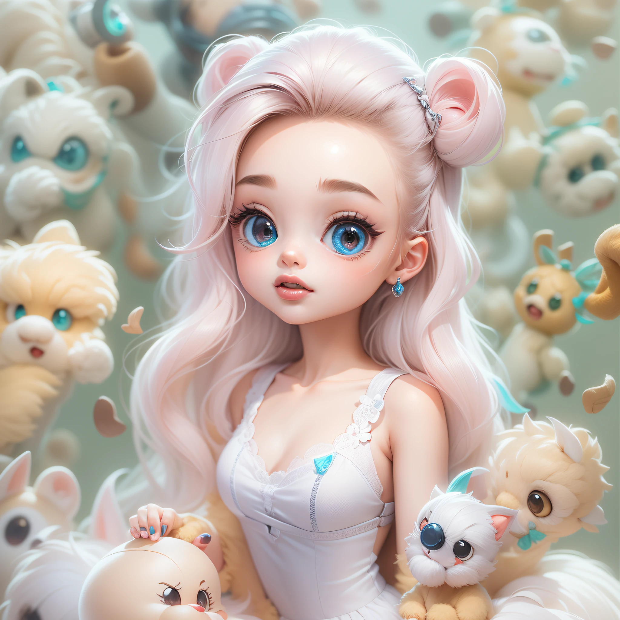 Masterpiece,High Quality,High resolution,The highest resolution,White background,solid color background,transparent background,no background,remove background,Complicated details,Highest quality,game icon,game icon institute,cartoon_style,full body,Cute Fluffy Barbie Monster,all separated