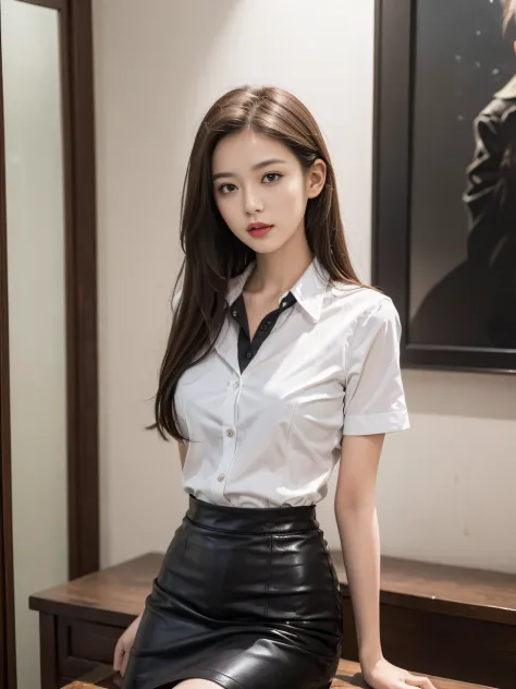 ，Masterpiece, Best quality，8K, 超高分辨率，Reallightandshadow，Cinema lenses，(beautidful eyes:1.1)， ((中景 the scene is，The upper part of the body)) ，blacksilk，student school uniform，leather whip，sofe，Raised sexy，Lace，underdressing，sitted