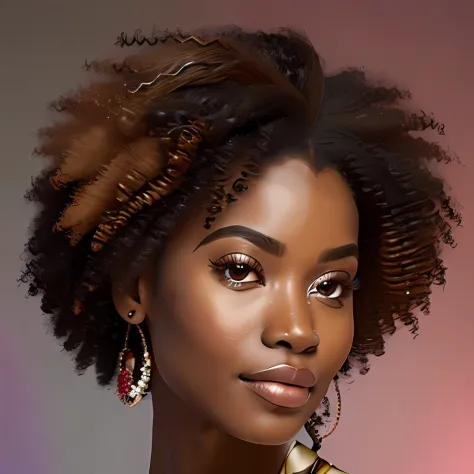 Menina afro-africana: 2.3, afro-queniano: 2.4 (cor marrom escura: 3.0), cabelo cacheados, vestido longo colorido, olhos grandes ...