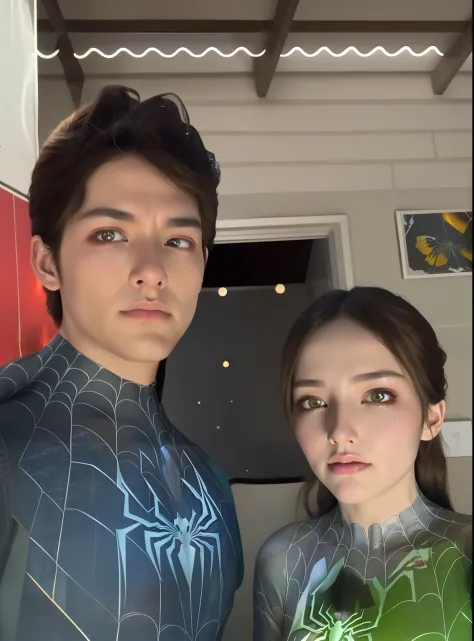 spiderman and spidergwen cloths, 8k portrait of beautiful cyborg with brown hair, intricate, elegant, highly detailed, majestic,...