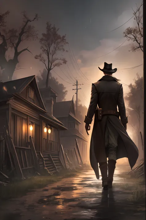 dark fantasy victorian gothic mixed with old west town old wooden buildings, swamp environment, red dead redemption and the hunt...