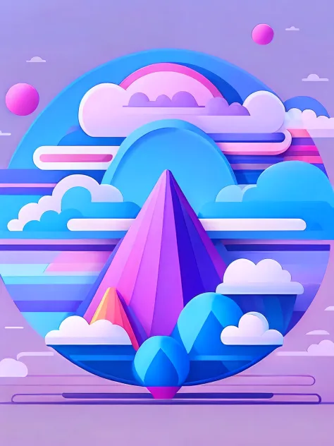 logo of a playground in the clouds, flat 2d, blue, purple and pink colors