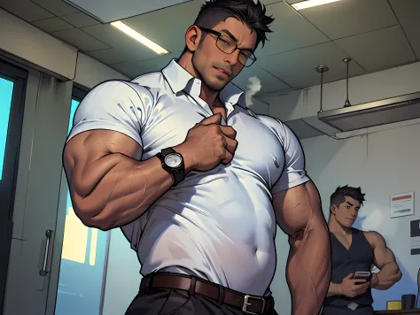 1boy，Best quality，Mature male，big muscular male，（Barra is stocky：1.5），bala dad，Thick arms，thick leg，full bodyesbian，full-shot，Chinese architecture，Girl with thick fat chunky physique，photograph of-realistic，tmasterpiece，male people，short detailed hair，Stro...